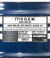 MN7715-DR - Olej 5W30 MANNOL OEM VAG/BMW 208l API SN/CF ACEA C3/VAG 507.00 /BMW LL-04