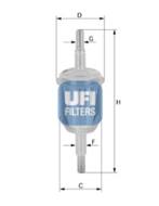 31.015.00 - Filtr paliwa UFI (OEM QUALITY) uniwersalny przelotowy 10mm