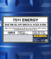 MN7511-7 - Olej 5W30 MANNOL ENERGY 7L API SN/CH-4/ACEA A3/B4/VW 502.00/505.00/503.01/501.01/MB 22