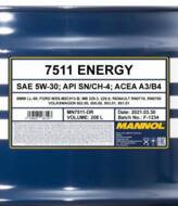 MN7511-DR - Olej 5W30 MANNOL ENERGY 208L API SN/CH-4/ACEA A3/B4/VW 502.00/505.00/503.01/501.01/MB 22