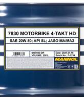 MN7830-DR - Olej 20W50 MANNOL 4-Takt Motorbike HD 208L API SL/JASO MA/MA2