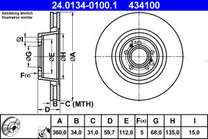 24.0134-0100.1 - Tarcza hamulcowa ATE VAG A8 03- /wentylowana/
