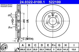 24.0322-0100.1 - Tarcza hamulcowa ATE POWER DISC /nacinana/ VAG GOLF III 91-97 2.0-2.8 VR6