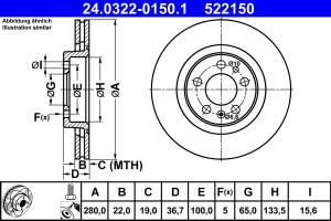 24.0322-0150.1 - Tarcza hamulcowa ATE POWER DISC /nacinana/ VAG OCTAVIA 96-
