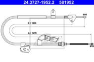 24.3727-1952.2 - Linka hamulca ręcznego ATE /P tylna/ PSA C1/107 05- /bębny/ TOYOTA AYGO 05-