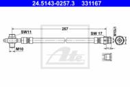 24.5143-0257.3 - Przewód hamulcowy elastyczny ATE /tył/ VAG PASSAT 10-