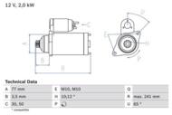 0 986 014 141 - Rozrusznik BOSCH 12V