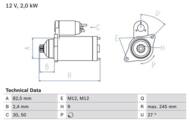 0 986 021 220 - Rozrusznik BOSCH 12V