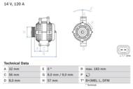 0 986 044 020 - Alternator 12V BOSCH 