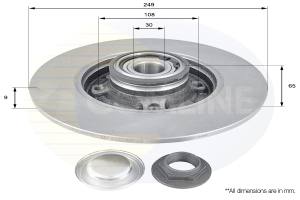 ADC3002 - Tarcza hamulcowa COMLINE COAT /tył z łożyskiem/ 249x8 PSA 307/C3 09-/C4 04-/DS3 11- +pierś.ABS