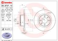 08.8727.11 - Tarcza hamulcowa BREMBO /tył/ PSA C5 01-08