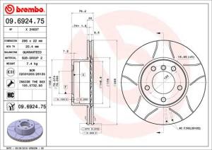 09.6924.75 - Tarcza hamulcowa BREMBO 296x22 /przód/ BMW