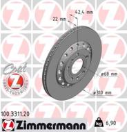 100.3311.20 - Tarcza hamulcowa ZIMMERMANN /tył/ COAT Z VAG 310x22