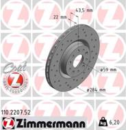 110.2207.52 - Tarcza hamulcowa ZIMMERMANN COAT Z ALFA ROMEO FIATOPEL 284x22 SPORT /nawiercane/