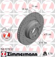 150.1279.52 - Tarcza hamulcowa ZIMMERMANN COAT Z BMW 316x28 SPORT /nawiercane/