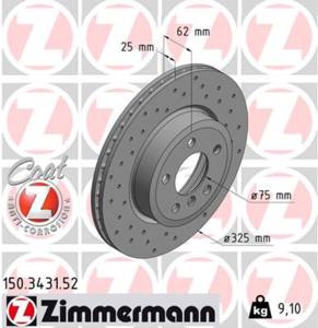 150.3431.52 - Tarcza hamulcowa ZIMMERMANN COAT Z BMW 325x25 SPORT /nawiercane/