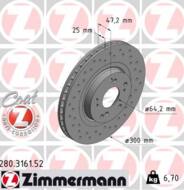 280.3161.52 - Tarcza hamulcowa ZIMMERMANN COAT Z HONDA 300x25 SPORT /nawiercane/