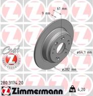 280.3174.20 - Tarcza hamulcowa ZIMMERMANN /tył/ COAT Z HONDA 282x9