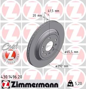 430.1496.20 - Tarcza hamulcowa ZIMMERMANN /tył/ COAT Z OPEL/SAAB/FIAT 292x20